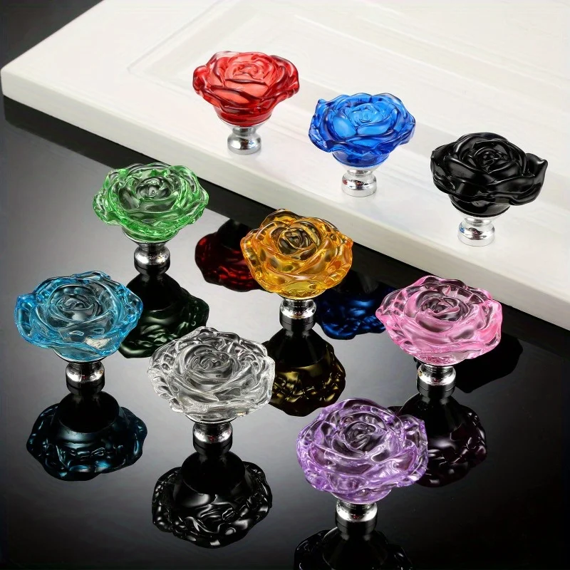 1pc 50mm Crystal Rose Glass Clear Knob Furniture Kitchen Drawer Cabinets Handles Dresser Closet Pulls Furniture Hardware - Image 3