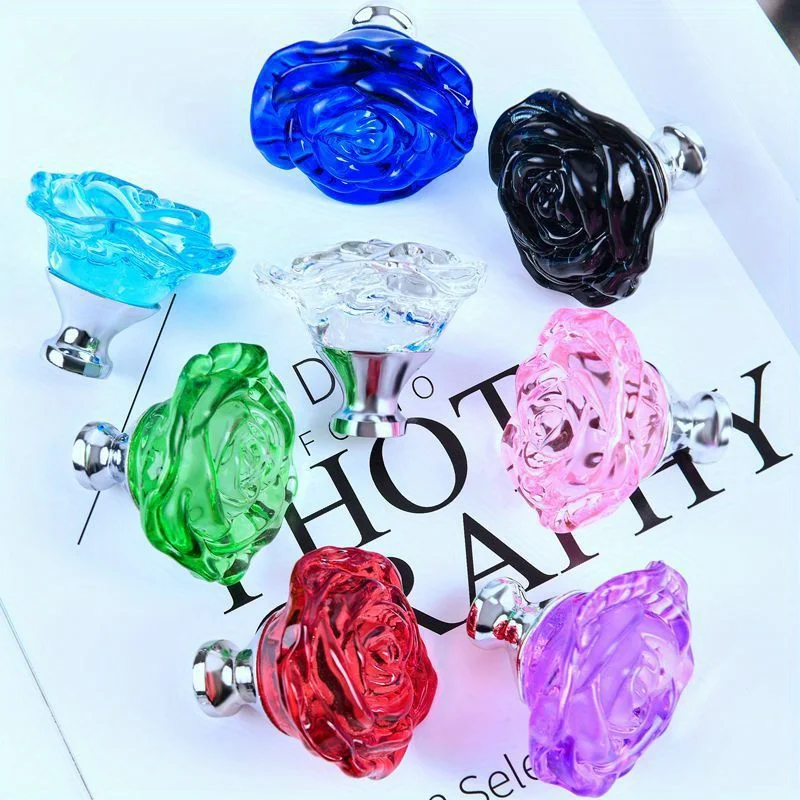 1pc 50mm Crystal Rose Glass Clear Knob Furniture Kitchen Drawer Cabinets Handles Dresser Closet Pulls Furniture Hardware - Image 6