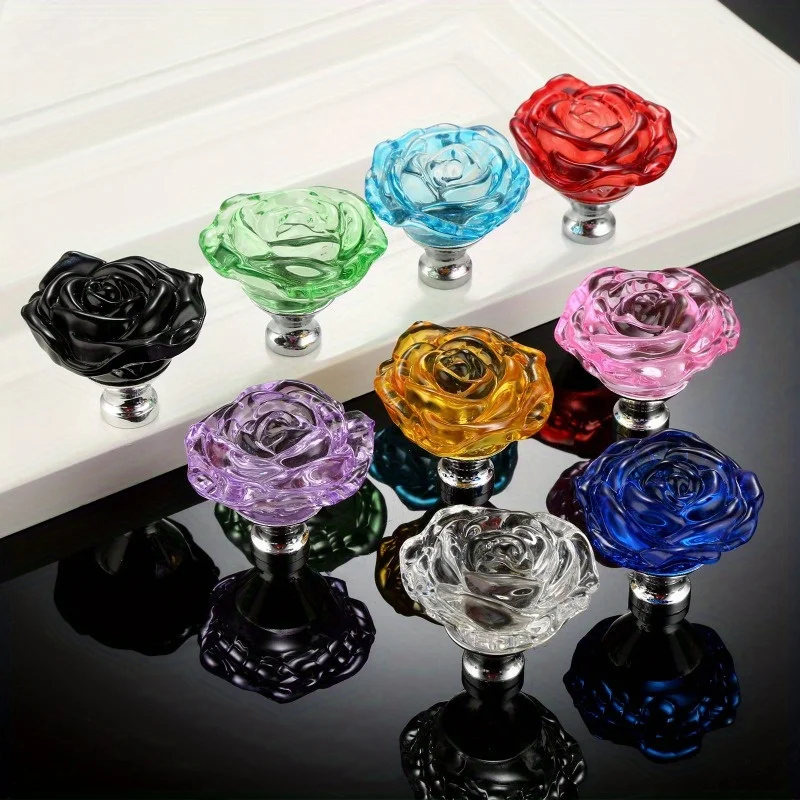 1pc 50mm Crystal Rose Glass Clear Knob Furniture Kitchen Drawer Cabinets Handles Dresser Closet Pulls Furniture Hardware
