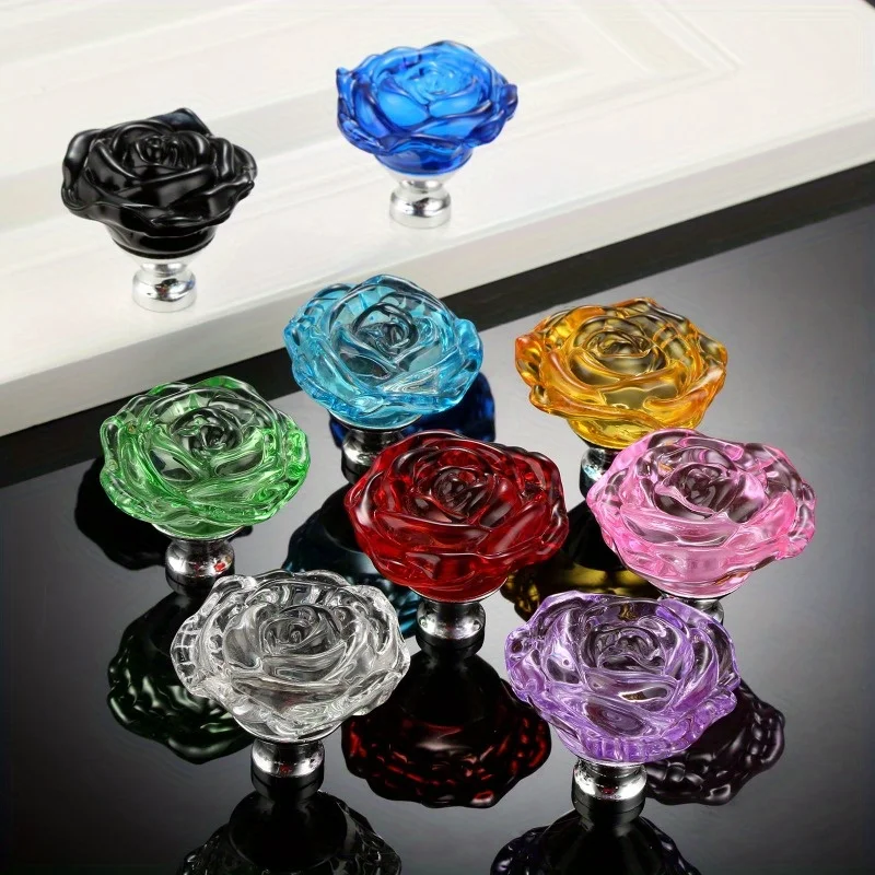 1pc 50mm Crystal Rose Glass Clear Knob Furniture Kitchen Drawer Cabinets Handles Dresser Closet Pulls Furniture Hardware - Image 2