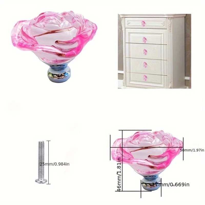 1pc 50mm Crystal Rose Glass Clear Knob Furniture Kitchen Drawer Cabinets Handles Dresser Closet Pulls Furniture Hardware - Image 5