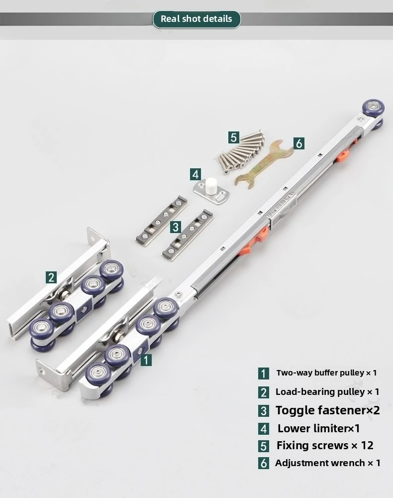 Silent Bidirectional Buffering Suspension Wheel Suspension Rail Glass Sliding Door Rail Upper Rail Kitchen Sliding Door Damping - Image 31