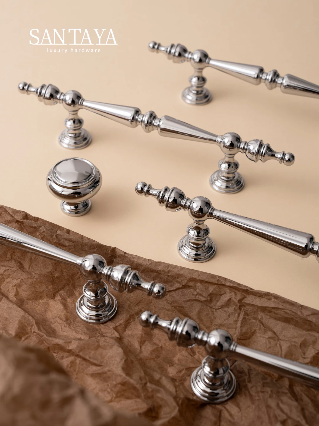 Santaya Solid Brass Chrome Kitchen Cabinet Pull Drawer Knob Bedroom Bright Silver Wardrobe Dresser Handle