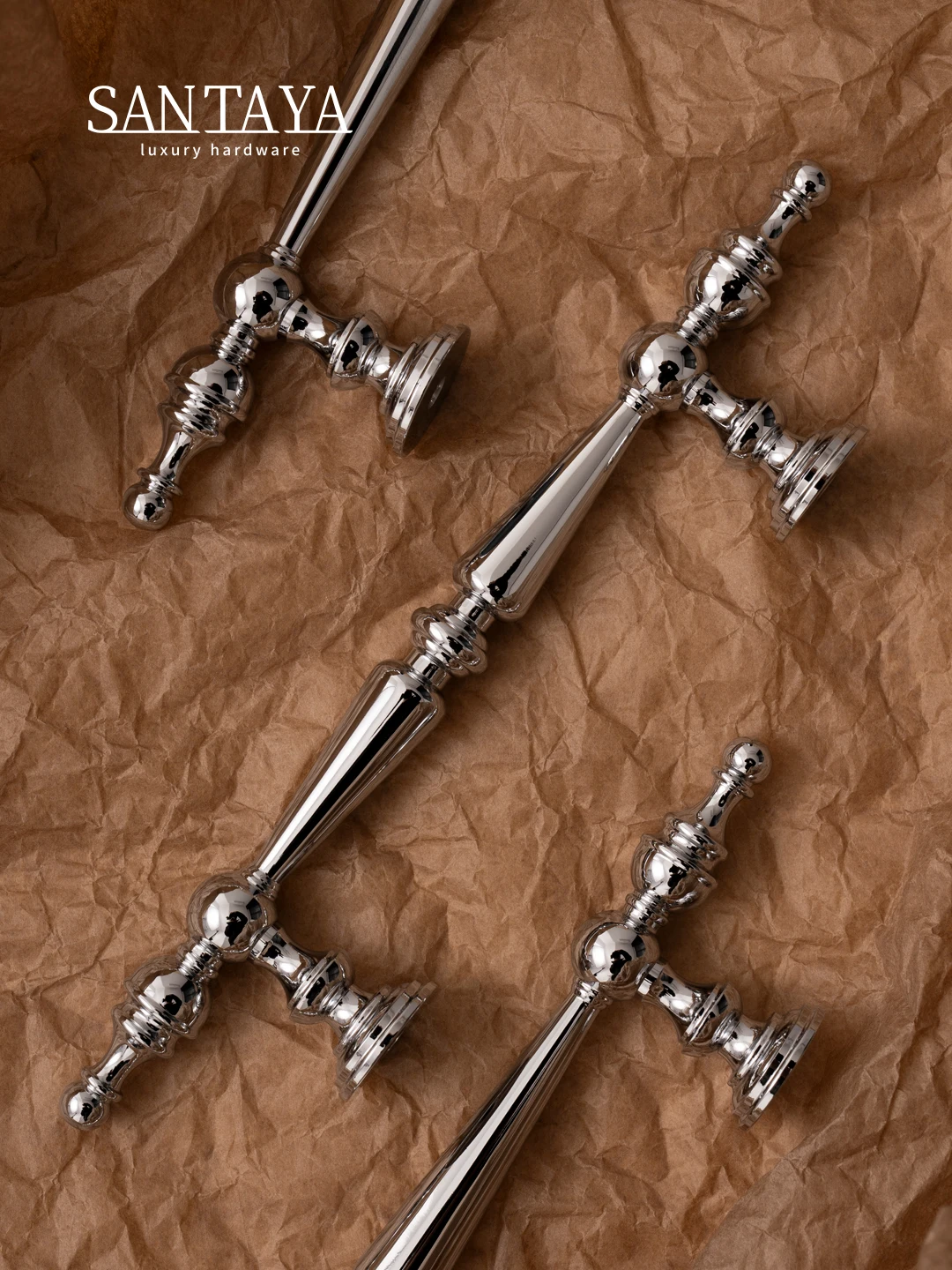 Santaya Solid Brass Chrome Kitchen Cabinet Pull Drawer Knob Bedroom Bright Silver Wardrobe Dresser Handle - Image 3