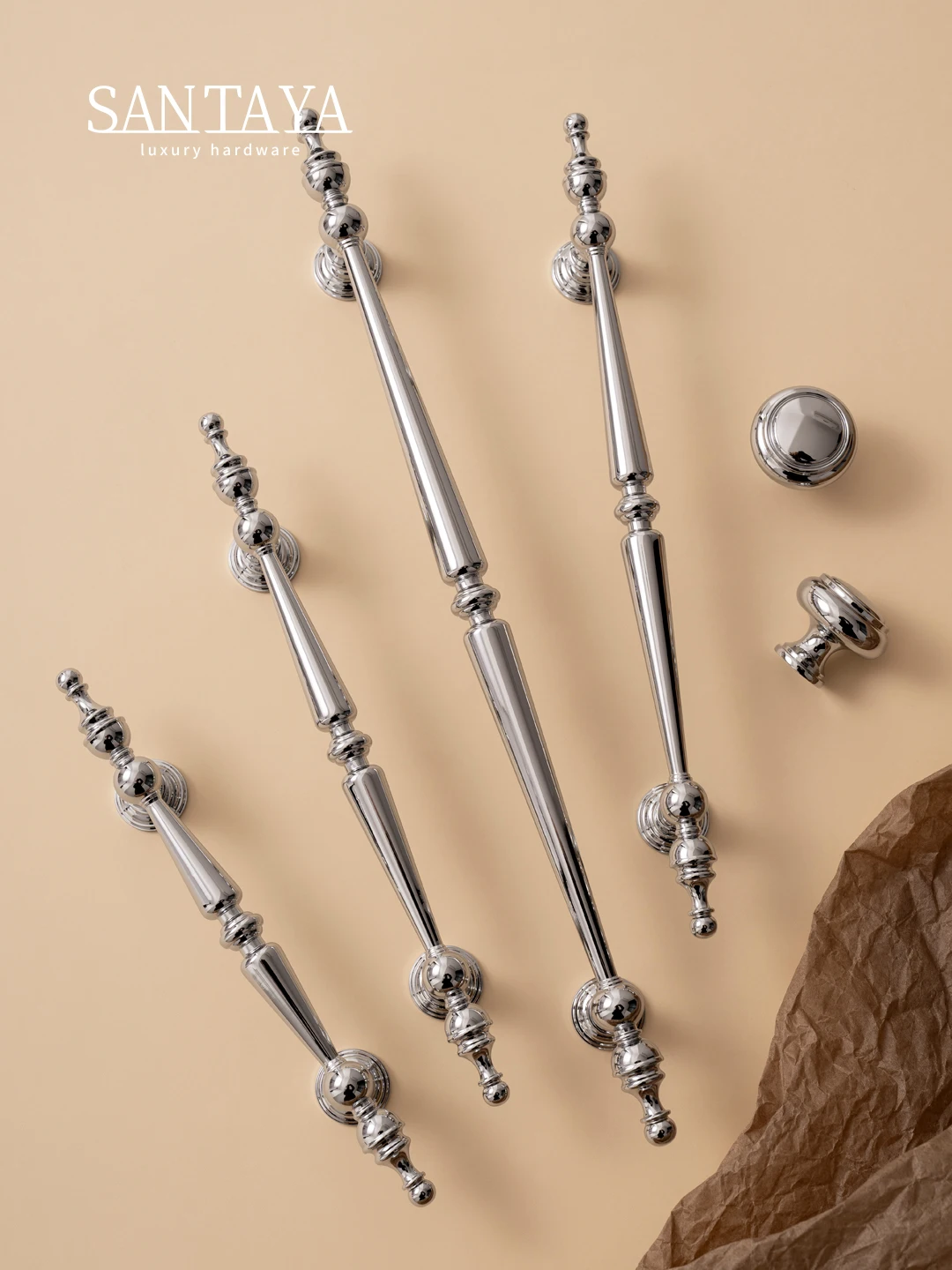 Santaya Solid Brass Chrome Kitchen Cabinet Pull Drawer Knob Bedroom Bright Silver Wardrobe Dresser Handle - Image 2