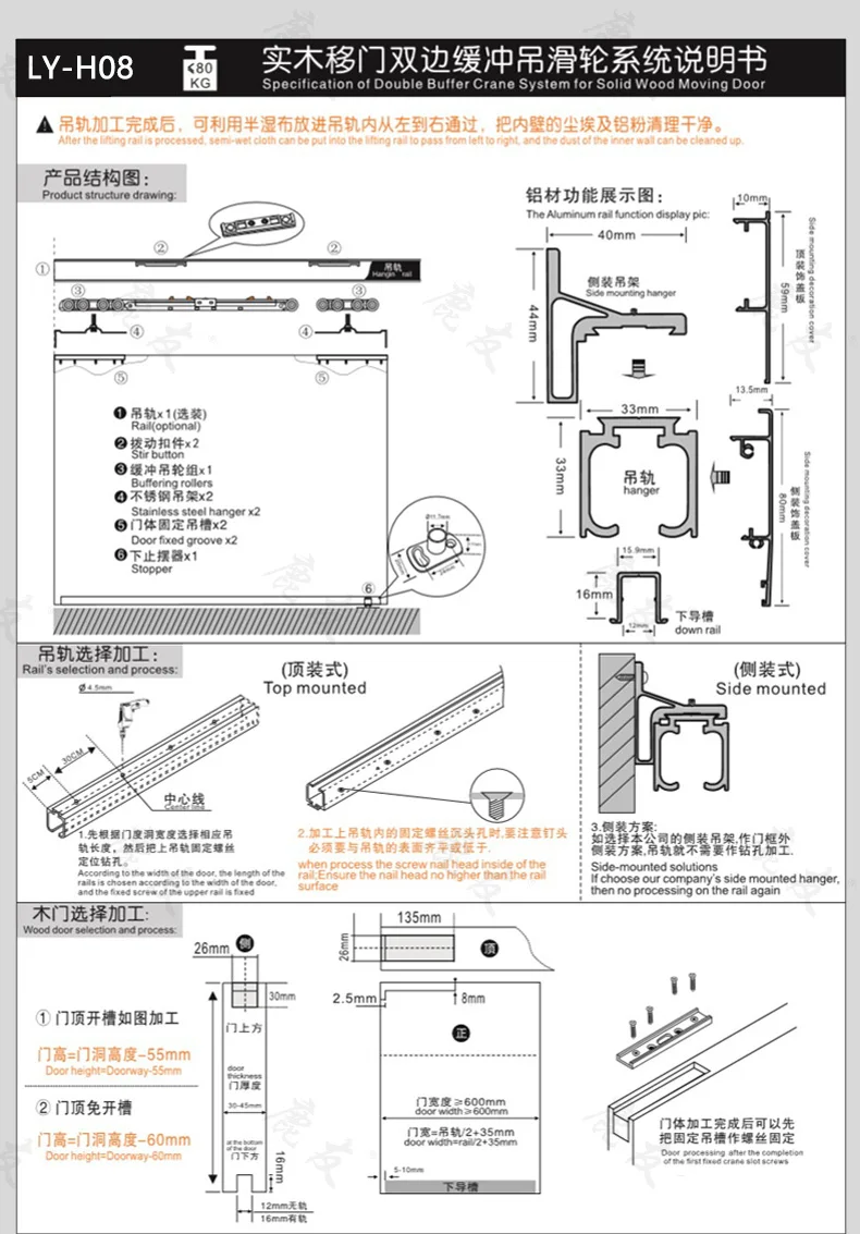 Silent Bidirectional Buffering Suspension Wheel Suspension Rail Glass Sliding Door Rail Upper Rail Kitchen Sliding Door Damping - Image 35