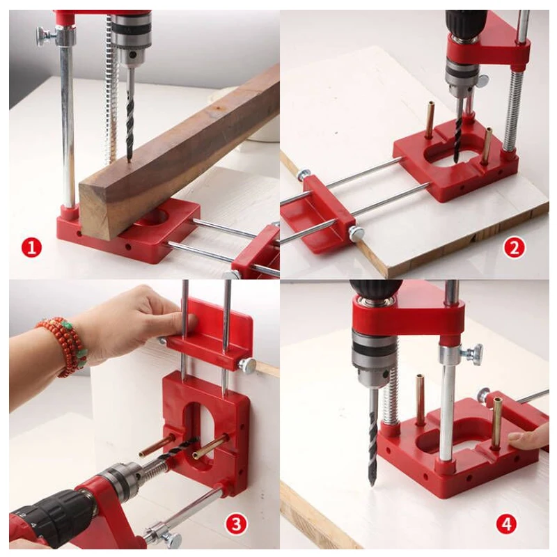 Woodworking Drill Locator Drilling Jig Punch Locator Holder Drill Guide Fixture with Scale Precise Positioner Woodworking Tool - Image 6