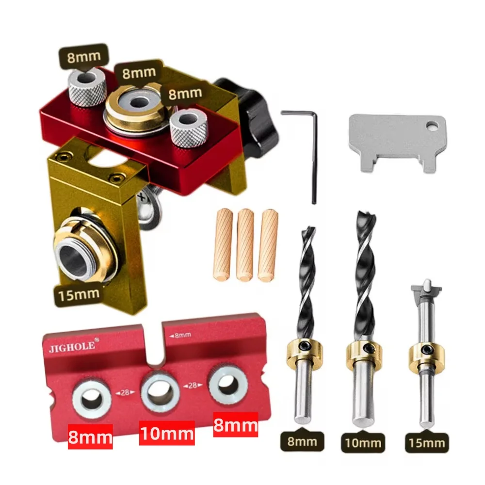Woodworking 3 In 1 Doweling Jig Kit -Adjustable Wood Dowel Punch Locator Aluminum Pocket Hole Jig, Cabinet Hole Drill Guide Tool - Image 12