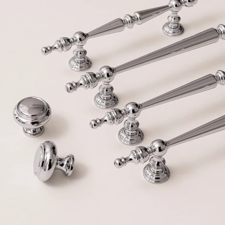Santaya Solid Brass Chrome Kitchen Cabinet Pull Drawer Knob Bedroom Bright Silver Wardrobe Dresser Handle - Image 25