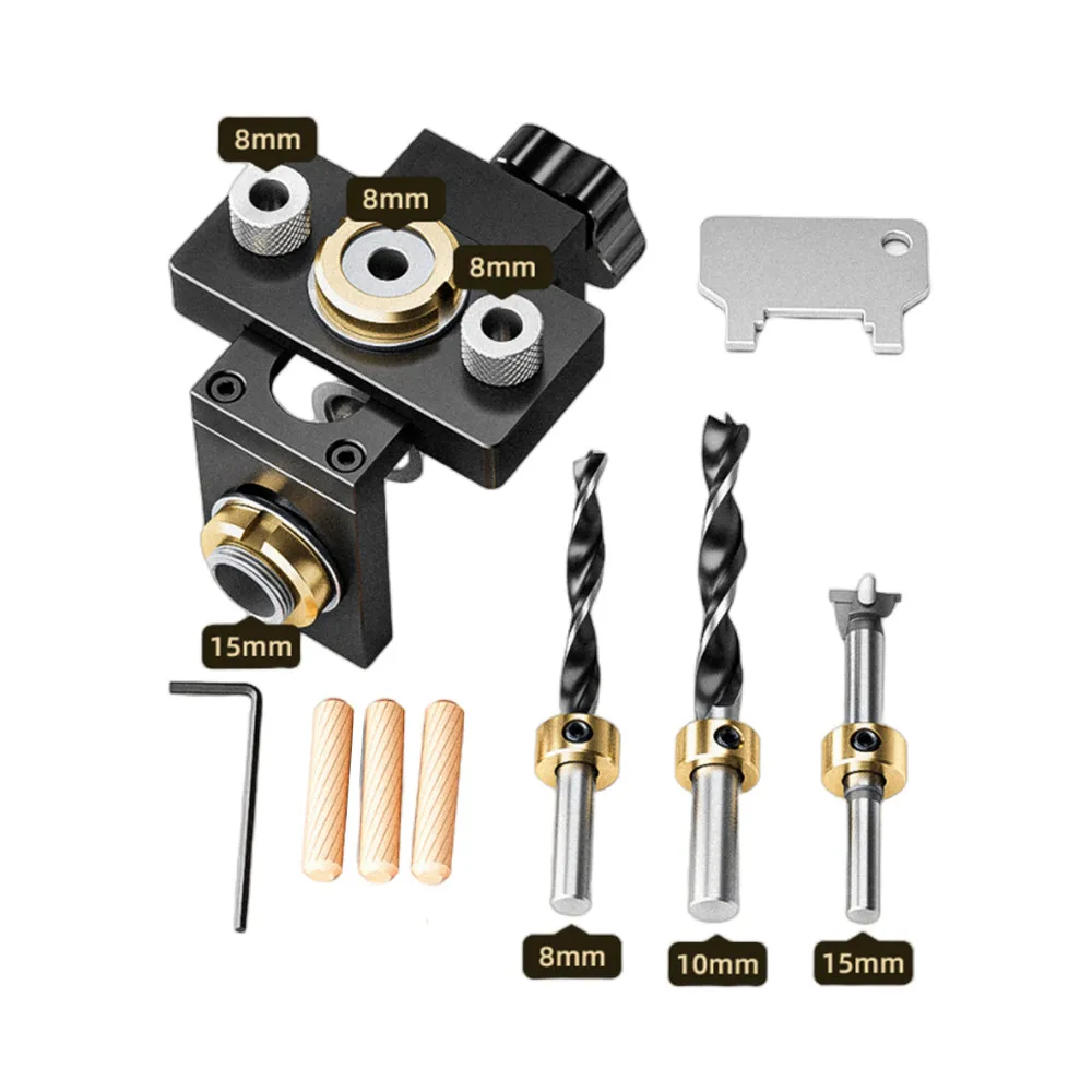 Woodworking 3 In 1 Doweling Jig Kit -Adjustable Wood Dowel Punch Locator Aluminum Pocket Hole Jig, Cabinet Hole Drill Guide Tool - Image 10